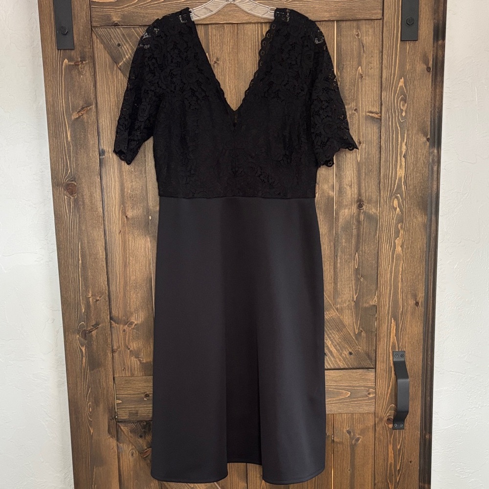 ASOS Black Lace Dress Size 12 V Neck Midi Short Sleeve Elegant Party Dress